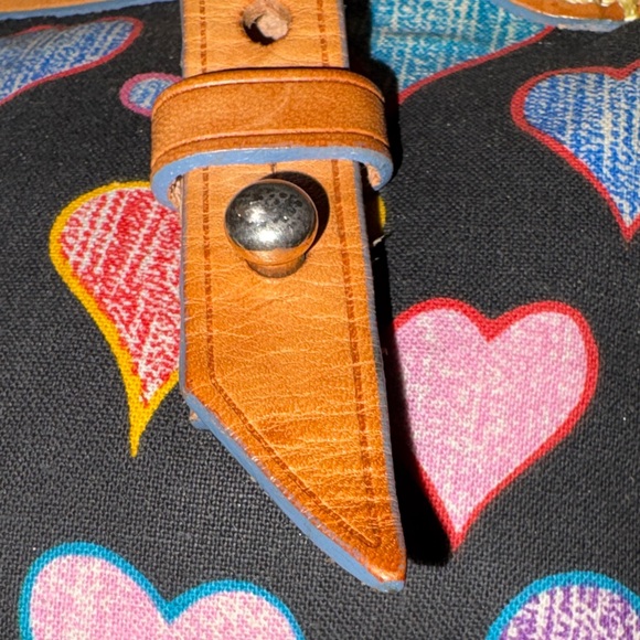 Dooney & Bourke Black Heart Y2K Pattern Shoulder Bag with Tan Straps - Picture 7 of 16